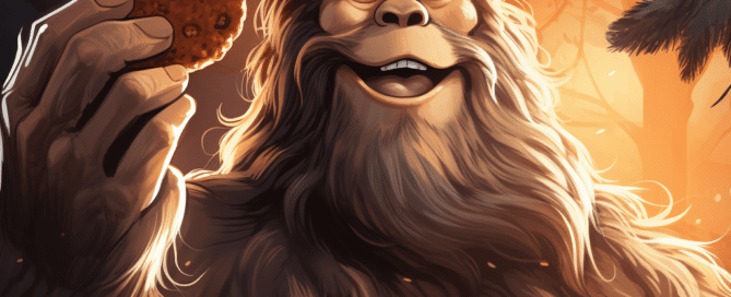 Blog post image showcasing Bigfoot in a forest setting.